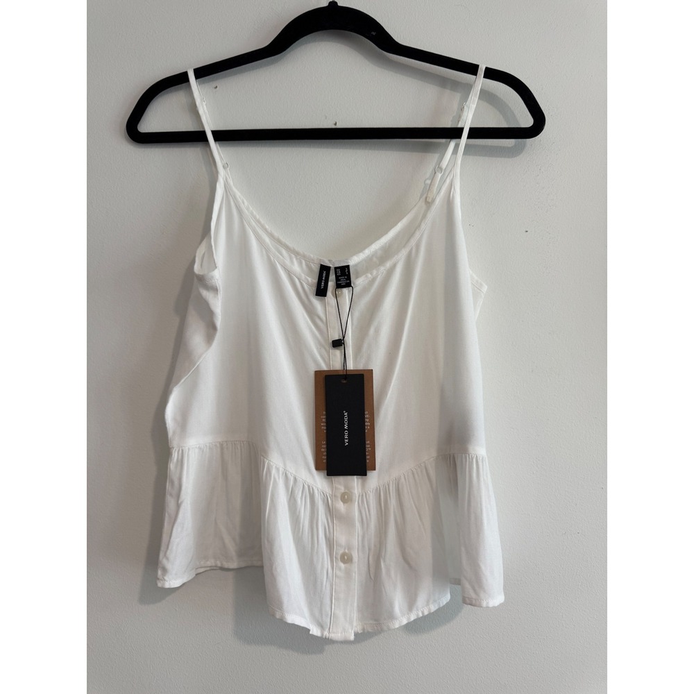 Vero Moda Peplum Button Down Camisole Women Size S White Ruffle Hem